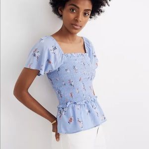 Madewell Smocked Flutter-Sleeve Top Aloha Floral